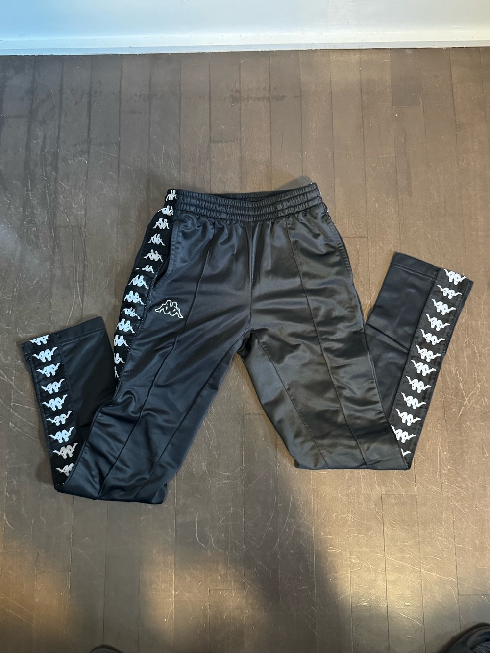 Kappa Women Black Joggers with White Logo Tape